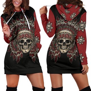 Native American Skull Hoodie Dress 006 - designfullprint