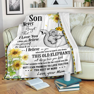 Gift For Elephant Lover Gift For Mom Elephant Mom to Son Sunflower Premium Blanket