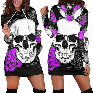 Floral Skull Hoodie Dress 010 - designfullprint