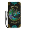 Gift For Hippie Lover Hippie Dragonfly Moon Stay Wild Moon Child Leather Wallet Long Wallet With Black Hand Strap HG