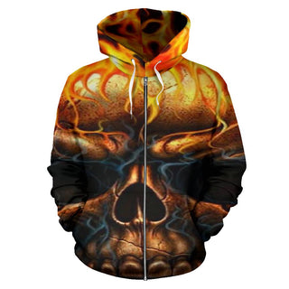 Skull Flames Zip Hoodie - designfullprint
