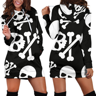 Skull & Crossbones Women's Hoodie Dress - designfullprint