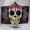 Ultra Soft Wool 3D Sugar Skull Purple Floral Hooded Blanket 012 - designfullprint