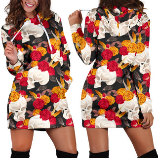 Floral Skull Hoodie Dress 003 - designfullprint