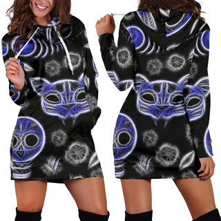 Fractal Cat Bird and Skulls Hoodie Dress - designfullprint