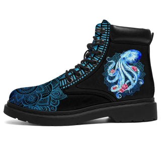 Blue Mandala And Flowers Boot Love Octopus All-Season Boots Octopus Boot HG