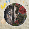 Lightweight Round Beach Blanket - Sugar Skull Half Skull Half Wolf  004