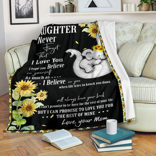 Gift For Elephant Lover Mother Day Gift Mom to Daughter Elephant Sunflower Black Blanket