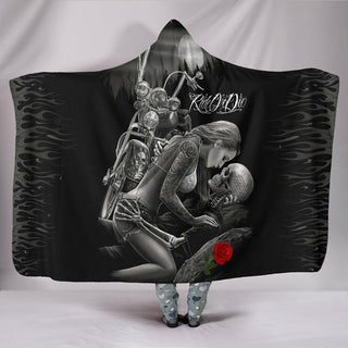 Ultra Soft Wool 3D Ride Or Die Skull Love Hooded Blanket 011 - designfullprint