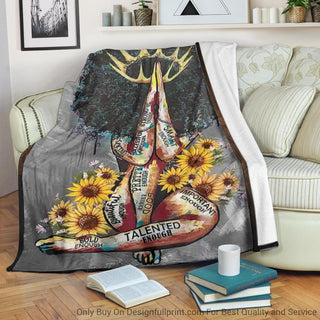Black Pride Black Queen Black Women Melanin Queen Prays Proud Sunflower Blanket LN