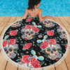 Lightweight Round Beach Blanket - Sugar Skull Skull Floral Skull and Roses 003