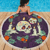 Lightweight Round Beach Blanket - Sugar Skull Skull Candle Mexican Skull 001
