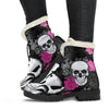 Pink Rose Skull Faux Fur Leather Boots