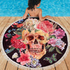 Ultra-soft & Lightweight Round Beach Blanket - Skull Flower Headdress 006 - designfullprint