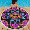 Lightweight Round Beach Blanket - Sugar Skull Skull Floral 005