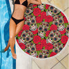 Ultra-soft & Lightweight Round Beach Blanket - Sugar Skull Roses Garden 010 - designfullprint