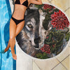 Lightweight Round Beach Blanket - Sugar Skull Half Skull Half Wolf  004