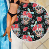 Lightweight Round Beach Blanket - Sugar Skull Skull Floral Skull and Roses 003