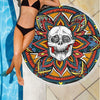 Ultra-soft & Lightweight Round Beach Blanket - Skull Floral 007 - designfullprint