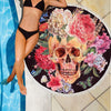 Ultra-soft & Lightweight Round Beach Blanket - Skull Flower Headdress 006 - designfullprint