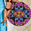 Lightweight Round Beach Blanket - Sugar Skull Skull Floral 005