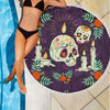 Lightweight Round Beach Blanket - Sugar Skull Skull Candle Mexican Skull 001