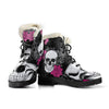 Pink Rose Skull Faux Fur Leather Boots