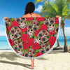 Ultra-soft & Lightweight Round Beach Blanket - Sugar Skull Roses Garden 010 - designfullprint