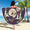 Lightweight Round Beach Blanket - Sugar Skull Skull Candle Mexican Skull 001