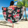 Lightweight Round Beach Blanket - Sugar Skull Skull Floral Skull and Roses 003