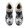 Black and White Floral Skull Faux Fur Leather Boots