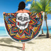 Ultra-soft & Lightweight Round Beach Blanket - Skull Floral 007 - designfullprint