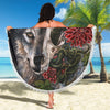 Lightweight Round Beach Blanket - Sugar Skull Half Skull Half Wolf  004