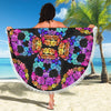 Lightweight Round Beach Blanket - Sugar Skull Skull Floral 005