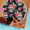 Lightweight Round Beach Blanket - Sugar Skull Skull Floral Skull and Roses 003