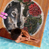 Lightweight Round Beach Blanket - Sugar Skull Half Skull Half Wolf  004
