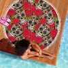 Ultra-soft & Lightweight Round Beach Blanket - Sugar Skull Roses Garden 010 - designfullprint