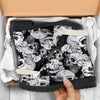 Black and White Floral Skull Faux Fur Leather Boots