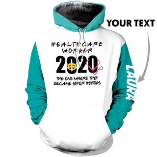 New Personalized HEALTHCARE WORKER 2020 TEAL SLEEVES US Unisex Size Hoodie