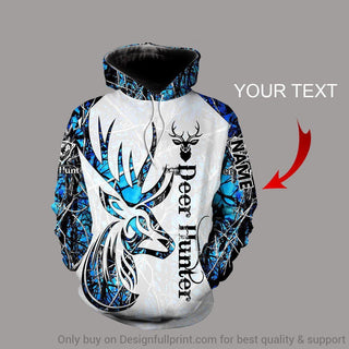 Gift For Hunting Lover Blue Deer Hunter Personalized US Unisex Size Hoodie