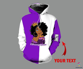 Black Pride Personalized Name February Girl Melanin Queen 3D All Over Printed Personalized Unisex Hoodie LN Black And Proud 365