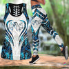 Gift For Horse Lover Horses Wood Pattern Blue Tank Top and Leggings Set HH