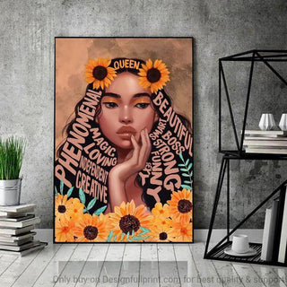 Black Pride Black Queen African Afro Queen Sunflower Poster Feminism Black Girl Black Magic Sunflower Artwork Poster PA