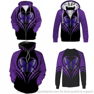 Gift For Butterfly Lover Purple Butterfly Butterfly Print Multi Types Pullover Zipup Fleece Hoodie Long Sleeve Shirt Unisex Size PB