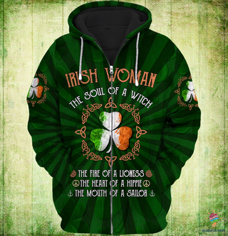 Irish Shop Irish Women Soul Of A Witch Sherpa US Unisex Size  Zip-up Hoodie CH