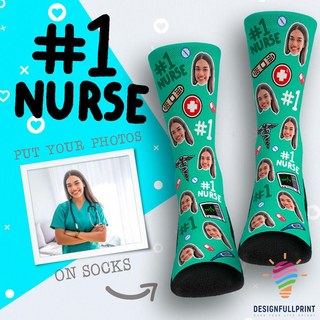 Gifts For Nurses Custom Personalized #1 Nurse Number 1 Nurse Crew Socks HG Gifts For Cat Lovers Gifts For Dog Lovers