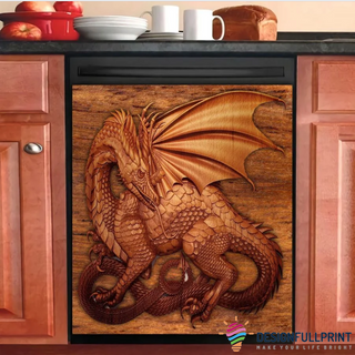 Gift For Dragon Lover Wood Pattern Dragon Kitchen Decor Dishwasher Cover HG