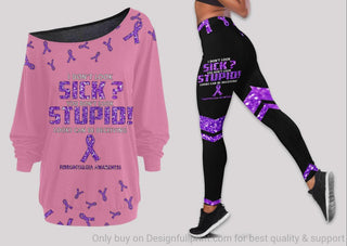 Fibromyalgia I Don't Look Sick Fibromyalgia Awareness Pink Off Shoulder Long Sleeves Top and Leggings Set