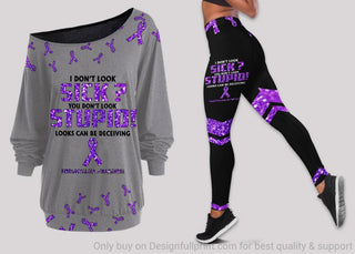 Fibromyalgia I Don't Look Sick Fibromyalgia Awareness Grey Off Shoulder Long Sleeves Top and Leggings Set