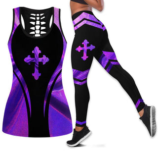 Gift For Christian Jesus Purple Hologram Tank Top And Leggings Set